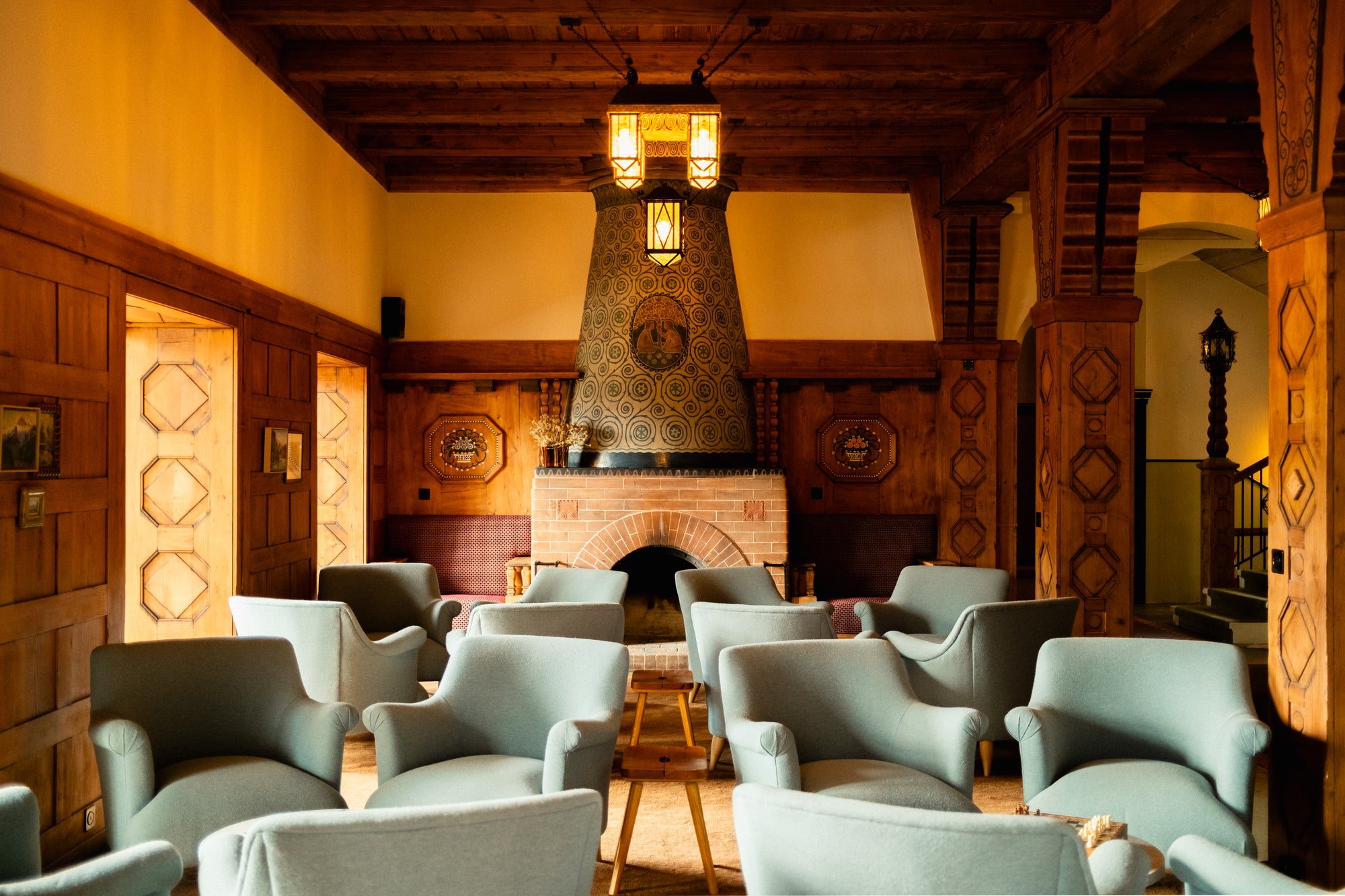 The lobby in the Grand Hotel Belvedere in Wengen, which is located in the Swiss Alps.