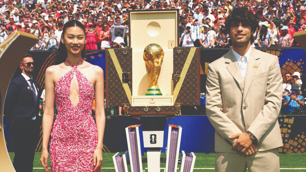 Carlos Alcaraz and Hoyeon present Louis Vuitton’s World Cup Trunk as Spain lifts the winner’s trophy