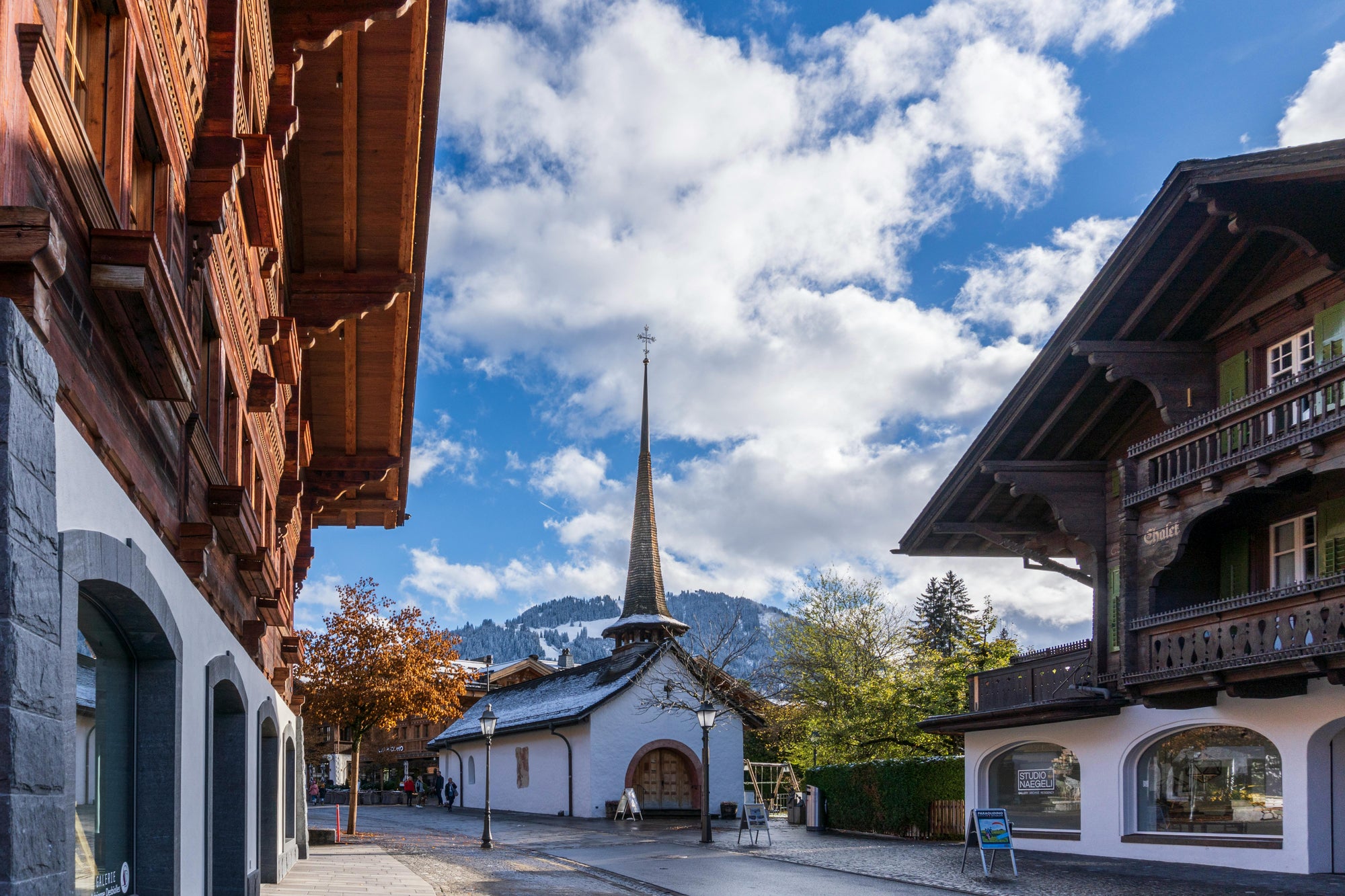 A view of Gstaad village in the Swiss Alps.